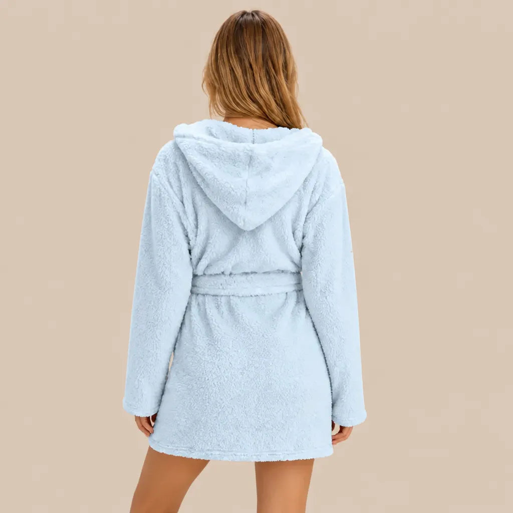La boutique du peignoir Peignoir Capuche Femme - Court en Polaire, Bleu Ciel