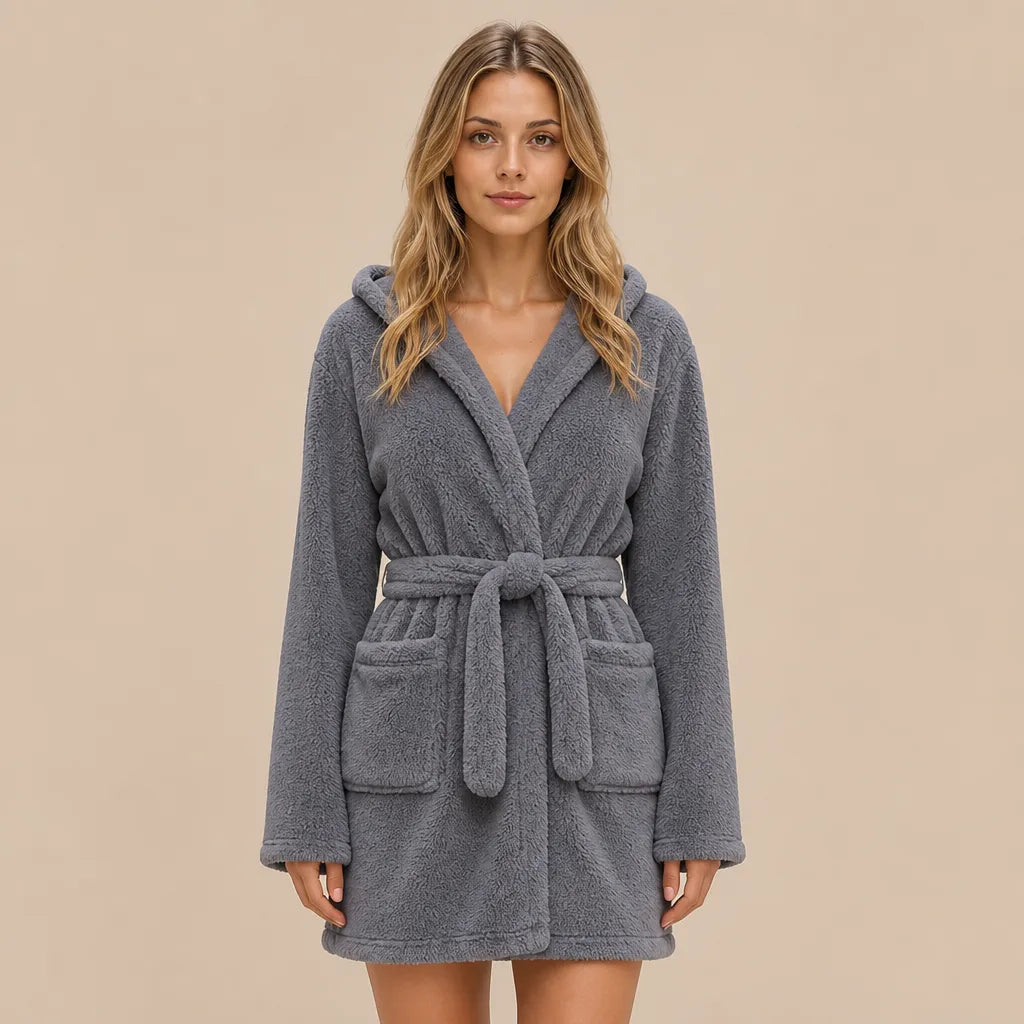 La boutique du peignoir Peignoir Capuche Femme - Court en Polaire, Gris