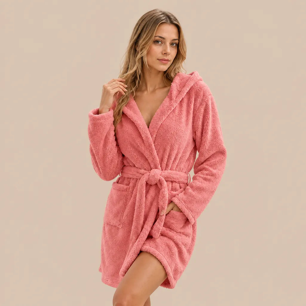 La boutique du peignoir Peignoir Capuche Femme - Court en Polaire, Rose Corail