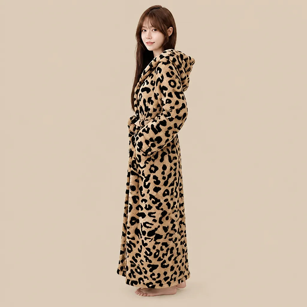 La boutique du peignoir Peignoir Capuche Femme - Long en Polaire Imprimée, Léopard