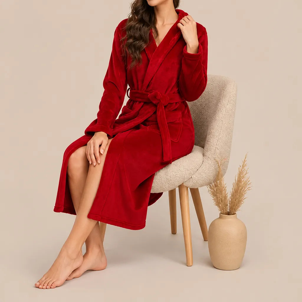 La boutique du peignoir Peignoir Capuche Femme - Long en Polaire, Rouge Bordeaux