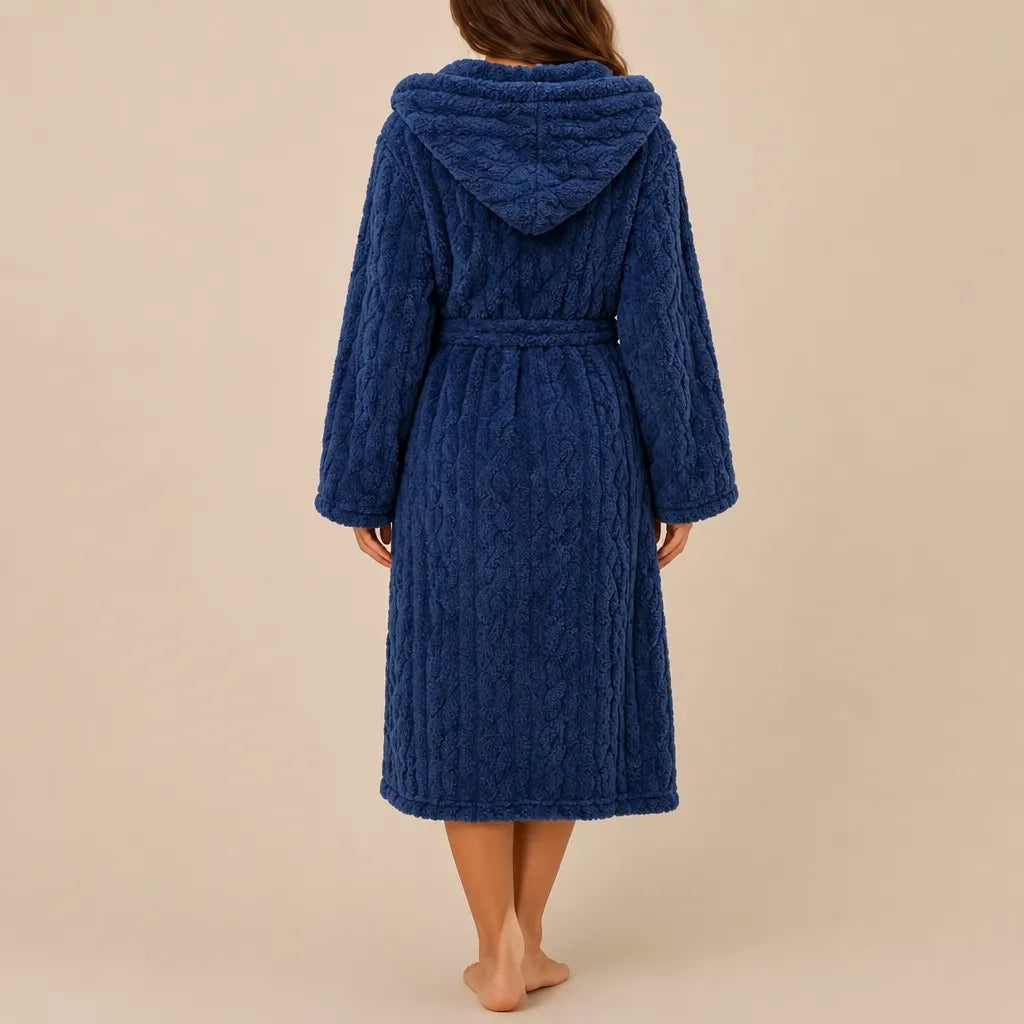 La boutique du peignoir Peignoir Capuche Femme - Long en Polaire Torsadée, Bleu Marine