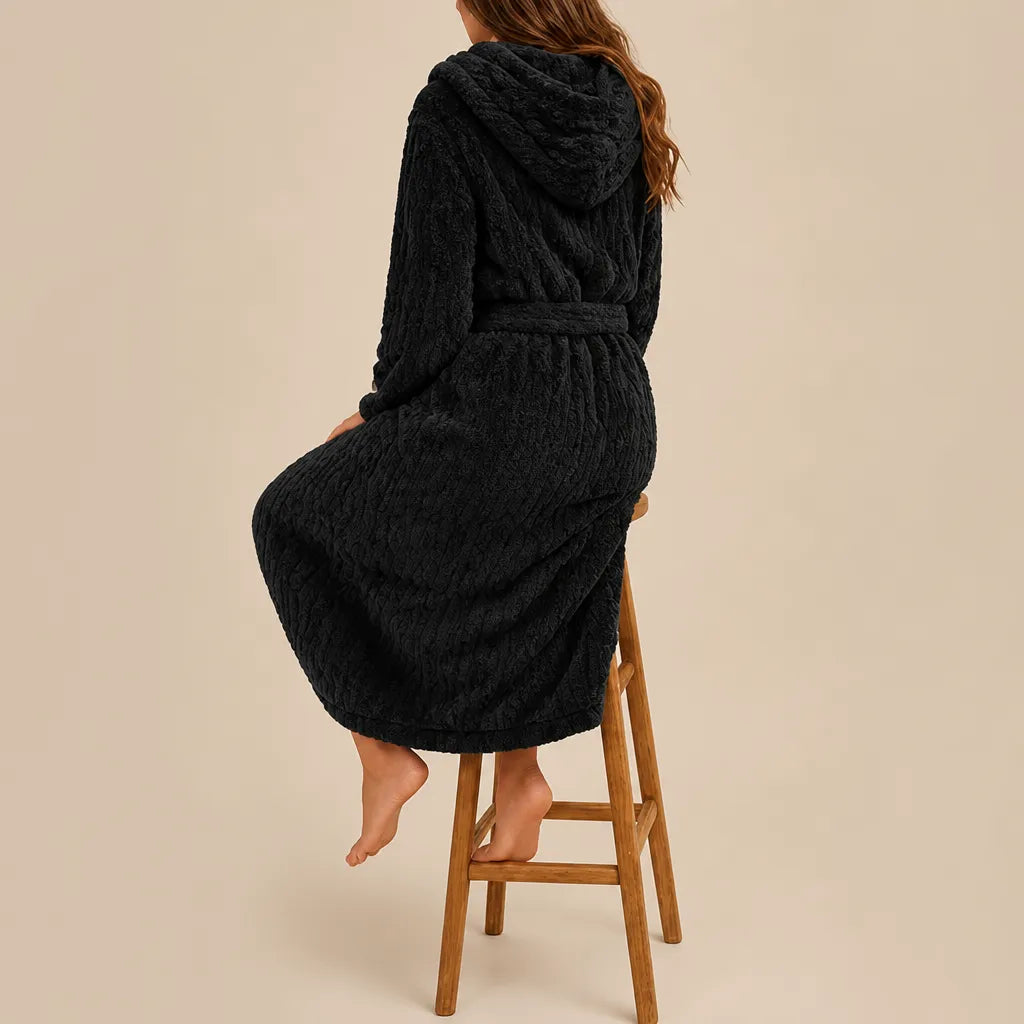 La boutique du peignoir Peignoir Capuche Femme - Long en Polaire Torsadée, Noir
