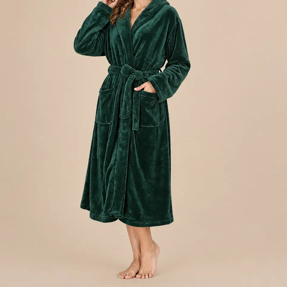 La boutique du peignoir Peignoir Capuche Femme - Long en Polaire, Vert Sapin