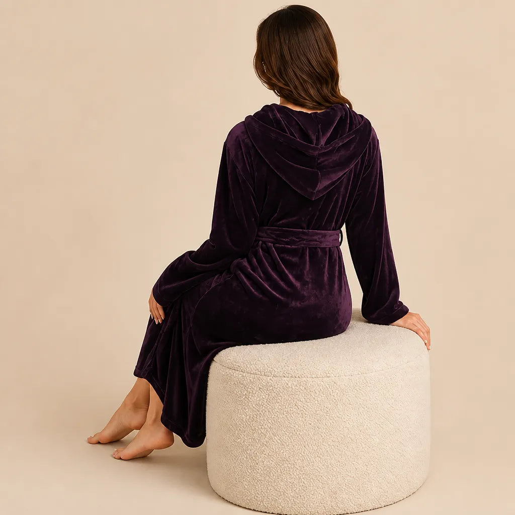 La boutique du peignoir Peignoir Capuche Femme - Long en Polaire, Violet Prune