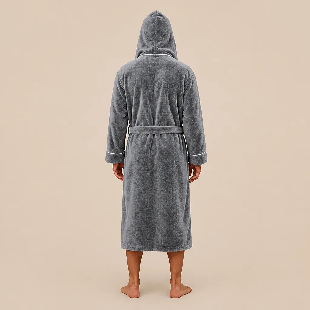 La boutique du peignoir Peignoir Capuche Homme - Long en Polaire à Liseré, Gris