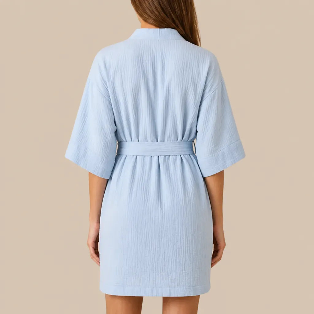 La boutique du peignoir Peignoir Coton Femme - Court à Manches Kimono, Bleu Ciel