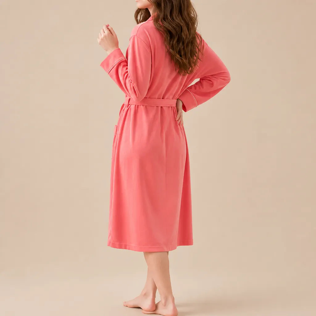 La boutique du peignoir Peignoir Coton Femme - Long à Liseré, Corail