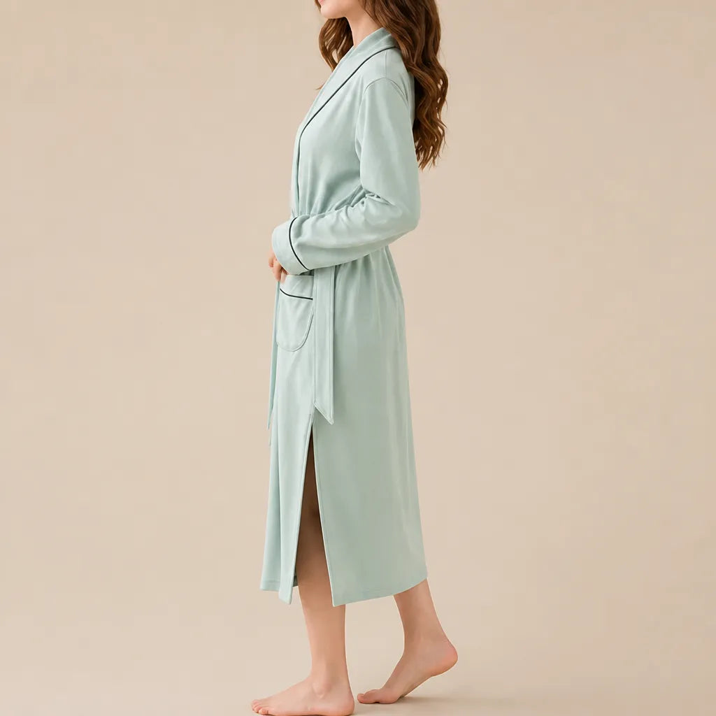 La boutique du peignoir Peignoir Coton Femme - Long à Liseré, Vert d'Eau
