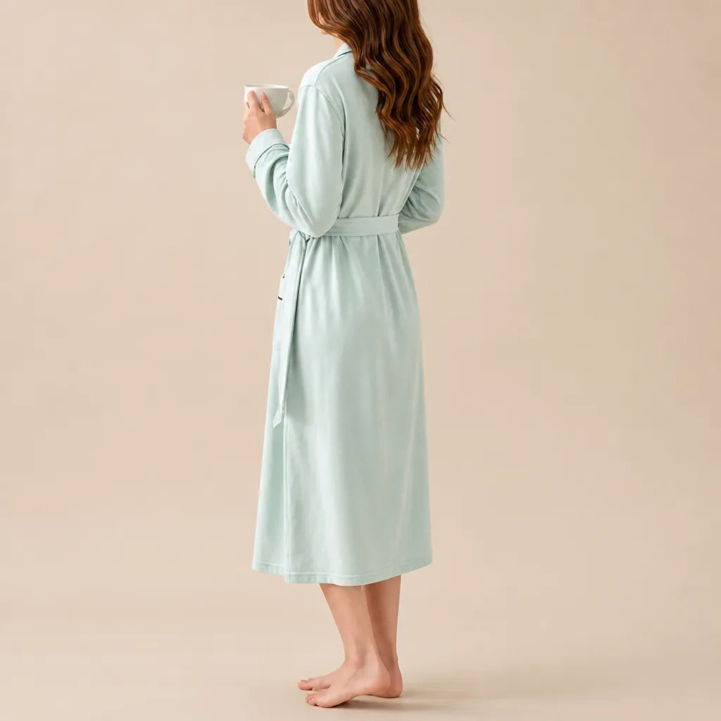 La boutique du peignoir Peignoir Coton Femme - Long à Liseré, Vert d'Eau