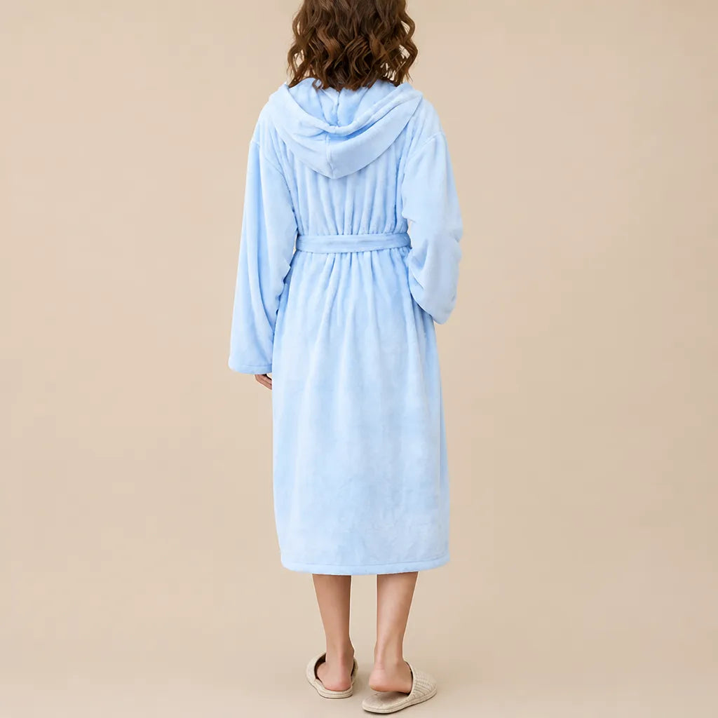 La boutique du peignoir Peignoir de Bain Femme - Microfibre à Capuche, Bleu Ciel