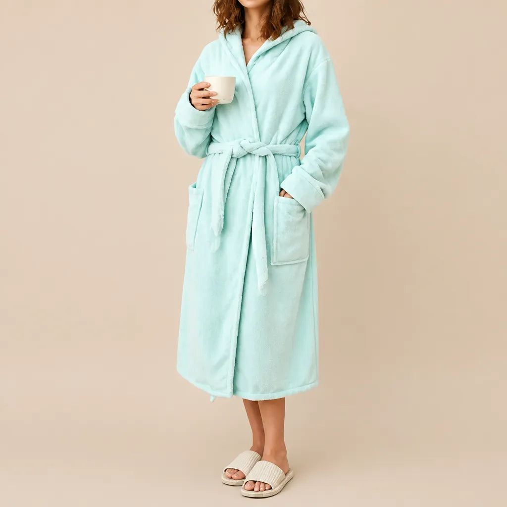 La boutique du peignoir Peignoir de Bain Femme - Microfibre à Capuche, Vert d'Eau