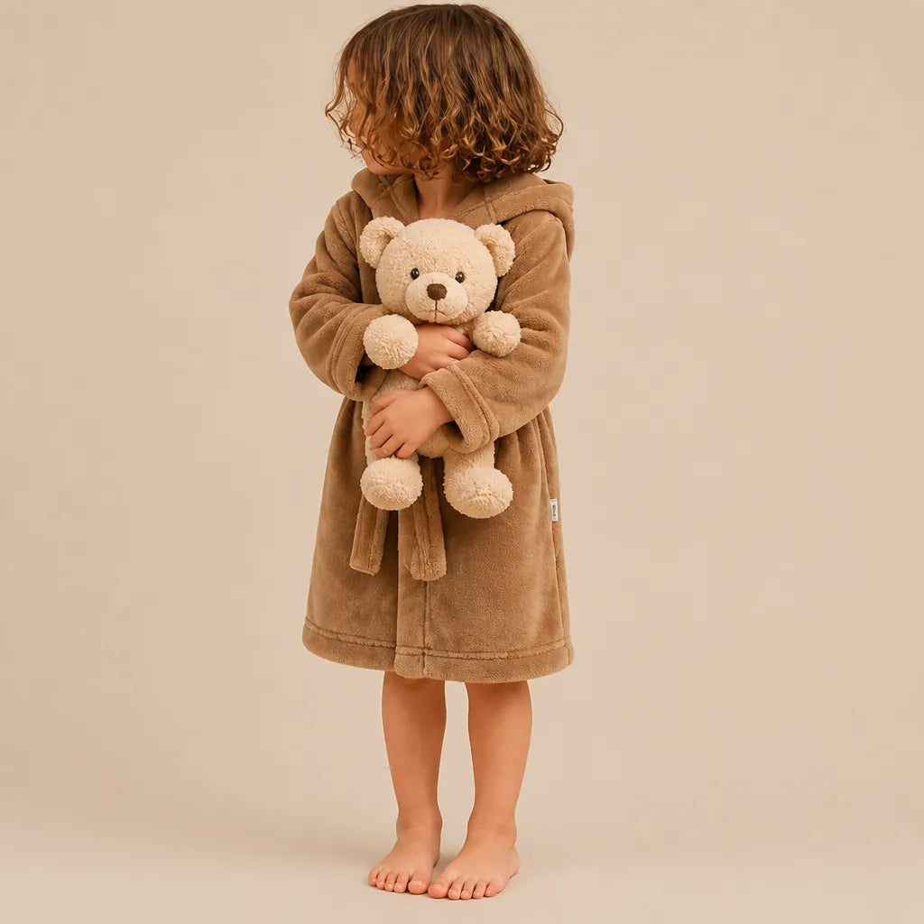 La boutique du peignoir Peignoir Enfant - Polaire à Capuche Ourson, Marron Caramel