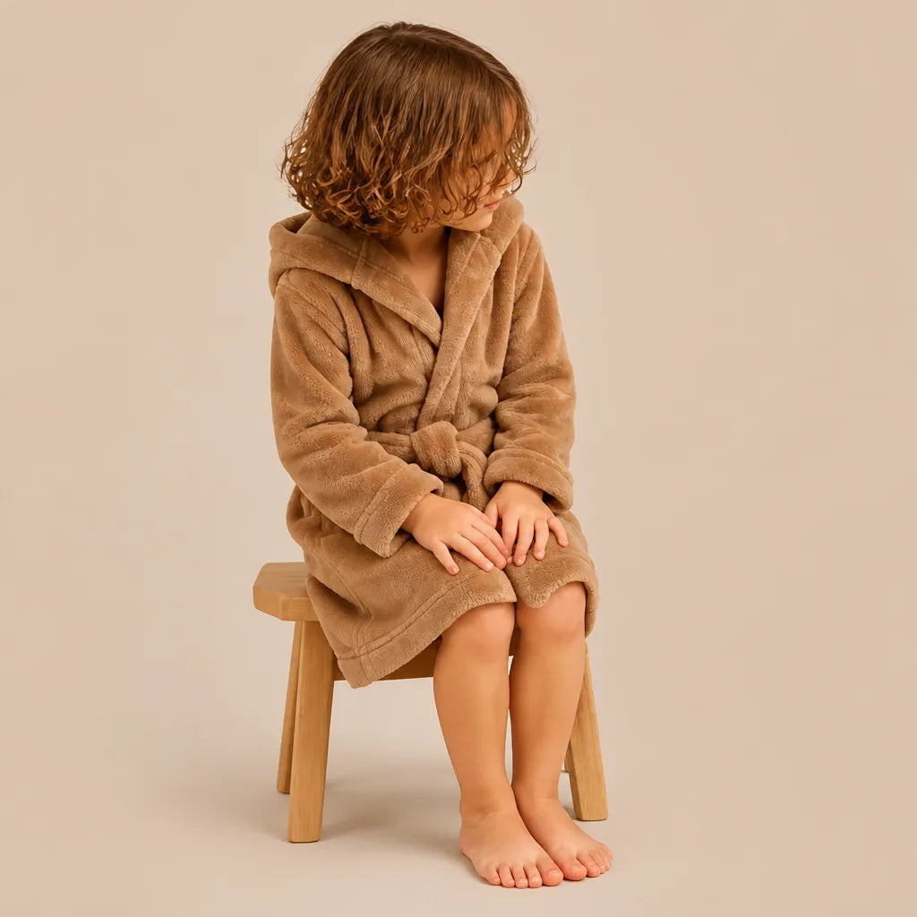 La boutique du peignoir Peignoir Enfant - Polaire à Capuche Ourson, Marron Caramel