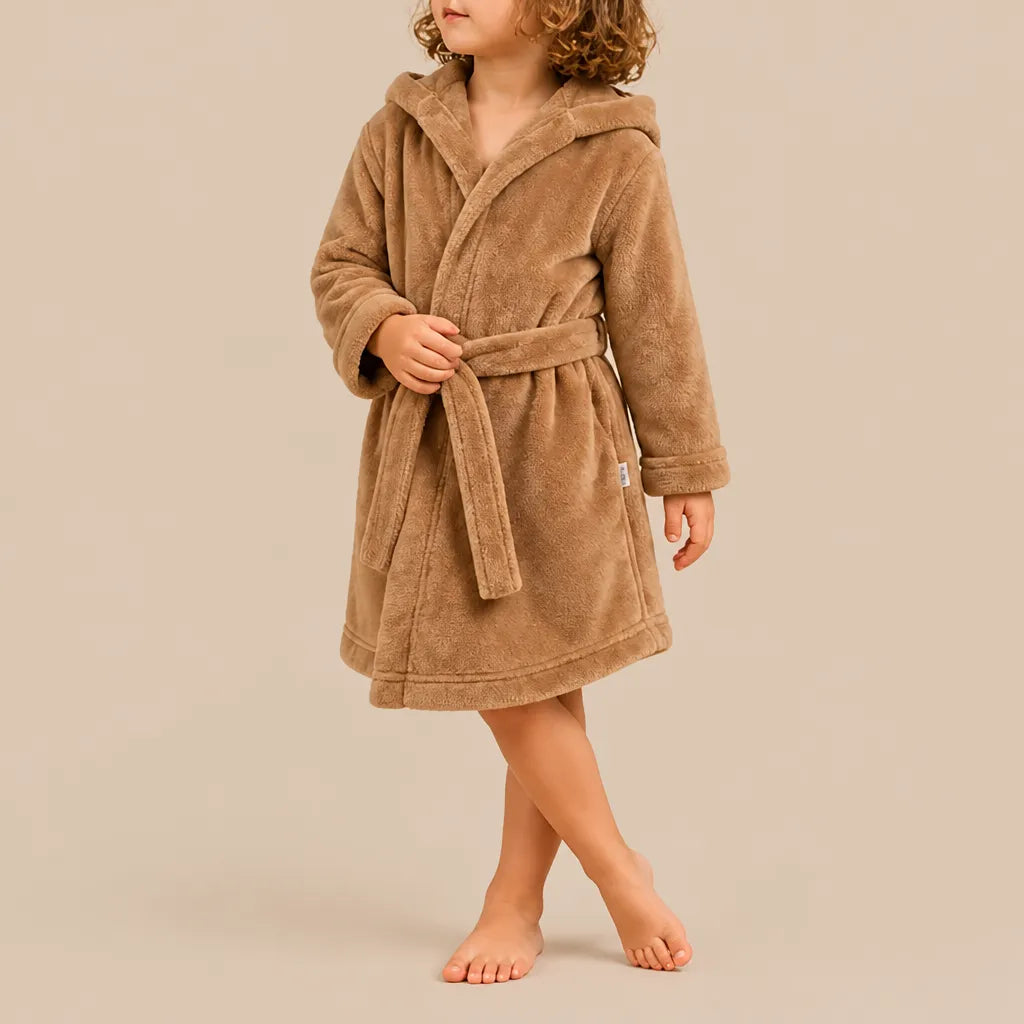 La boutique du peignoir Peignoir Enfant - Polaire à Capuche Ourson, Marron Caramel