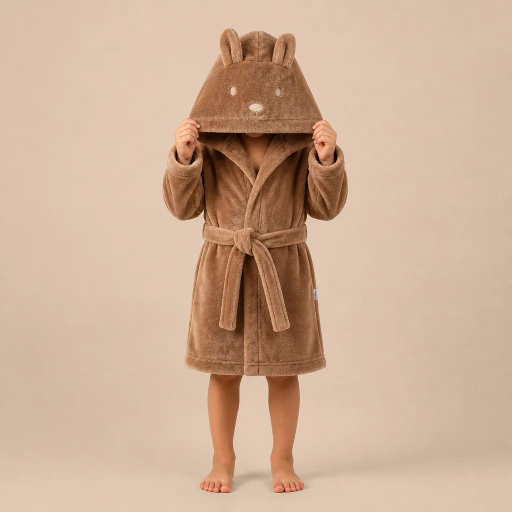 La boutique du peignoir Peignoir Enfant - Polaire à Capuche Ourson, Marron Caramel