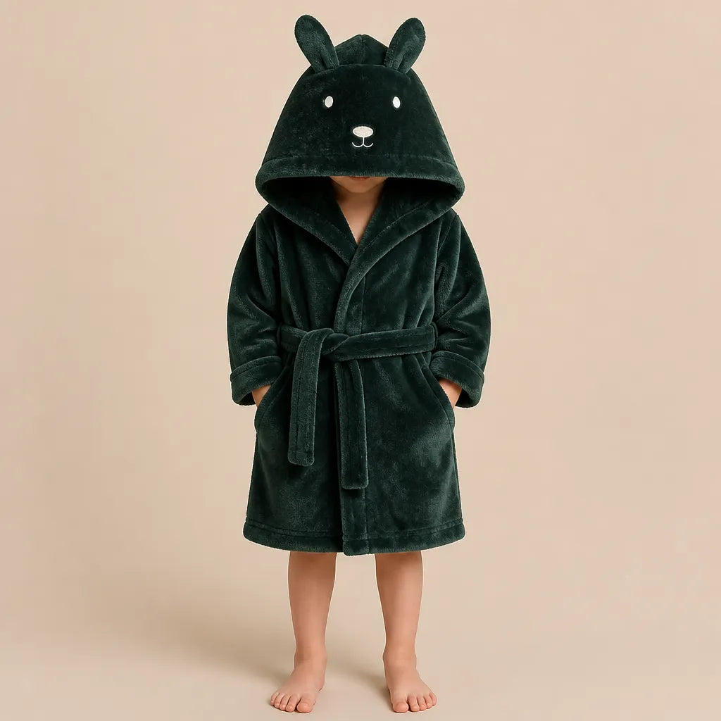 La boutique du peignoir Peignoir Enfant - Polaire à Capuche Ourson, Vert Sapin