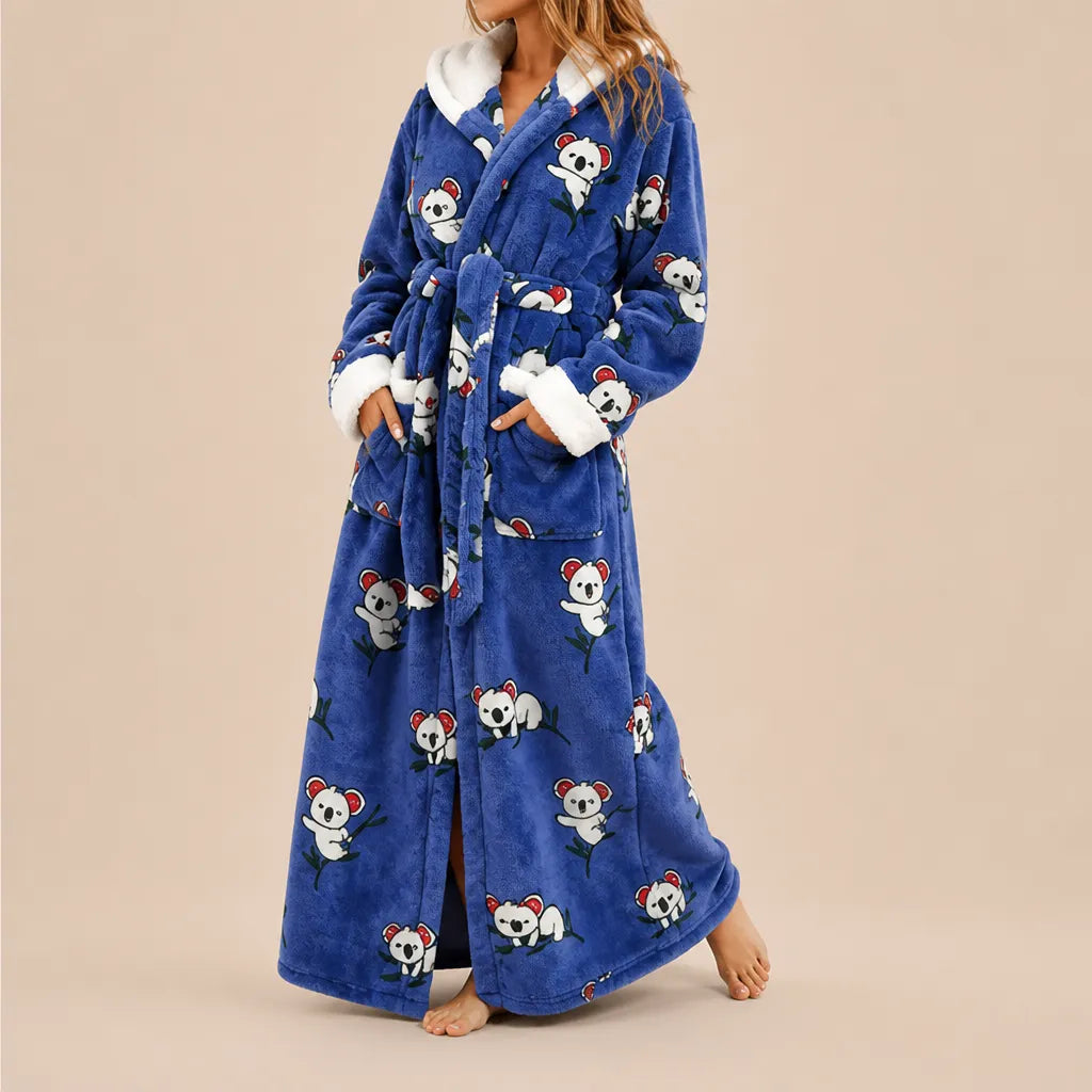 La boutique du peignoir Peignoir Femme Polaire - Long à Capuche, Bleu Roi à Koalas