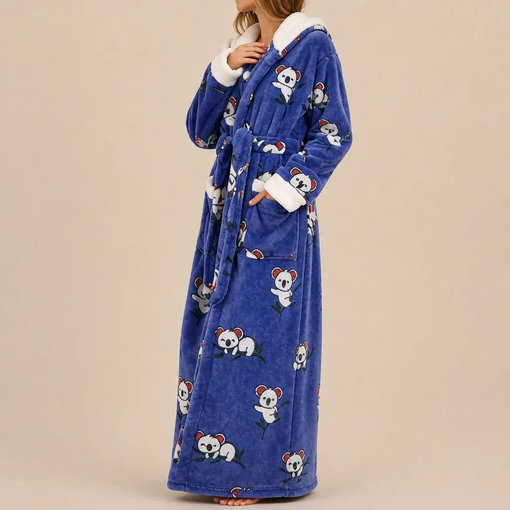 La boutique du peignoir Peignoir Femme Polaire - Long à Capuche, Bleu Roi à Koalas