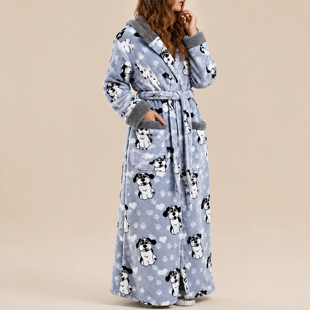 La boutique du peignoir Peignoir Femme Polaire - Long à Capuche, Gris à Chiens