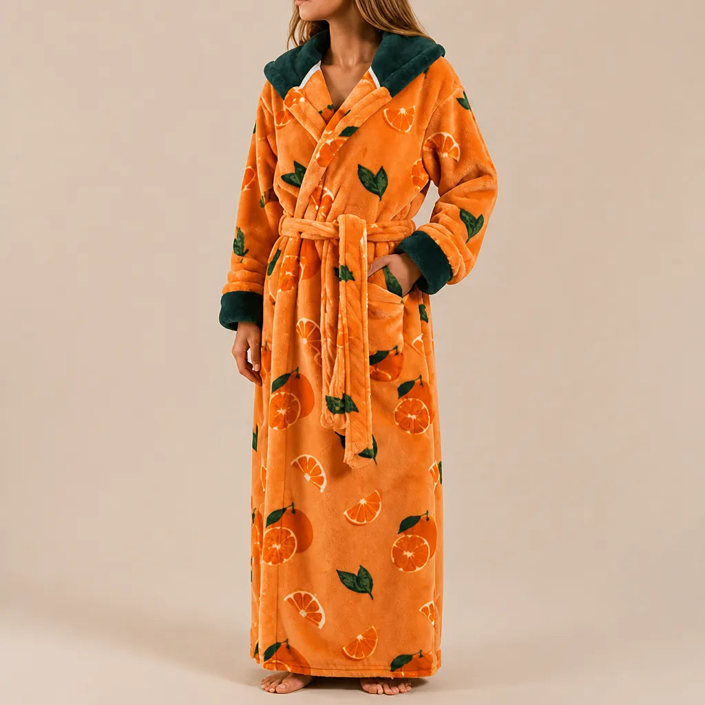 La boutique du peignoir Peignoir Femme Polaire - Long à Capuche, Orange à Agrumes