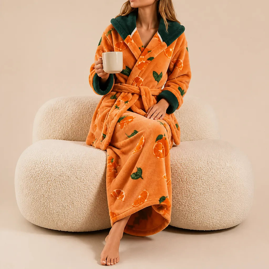 La boutique du peignoir Peignoir Femme Polaire - Long à Capuche, Orange à Agrumes