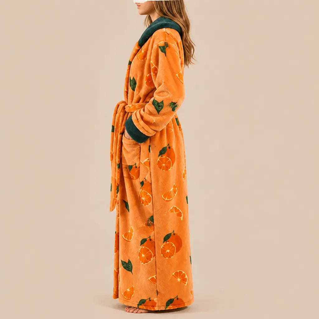 La boutique du peignoir Peignoir Femme Polaire - Long à Capuche, Orange à Agrumes