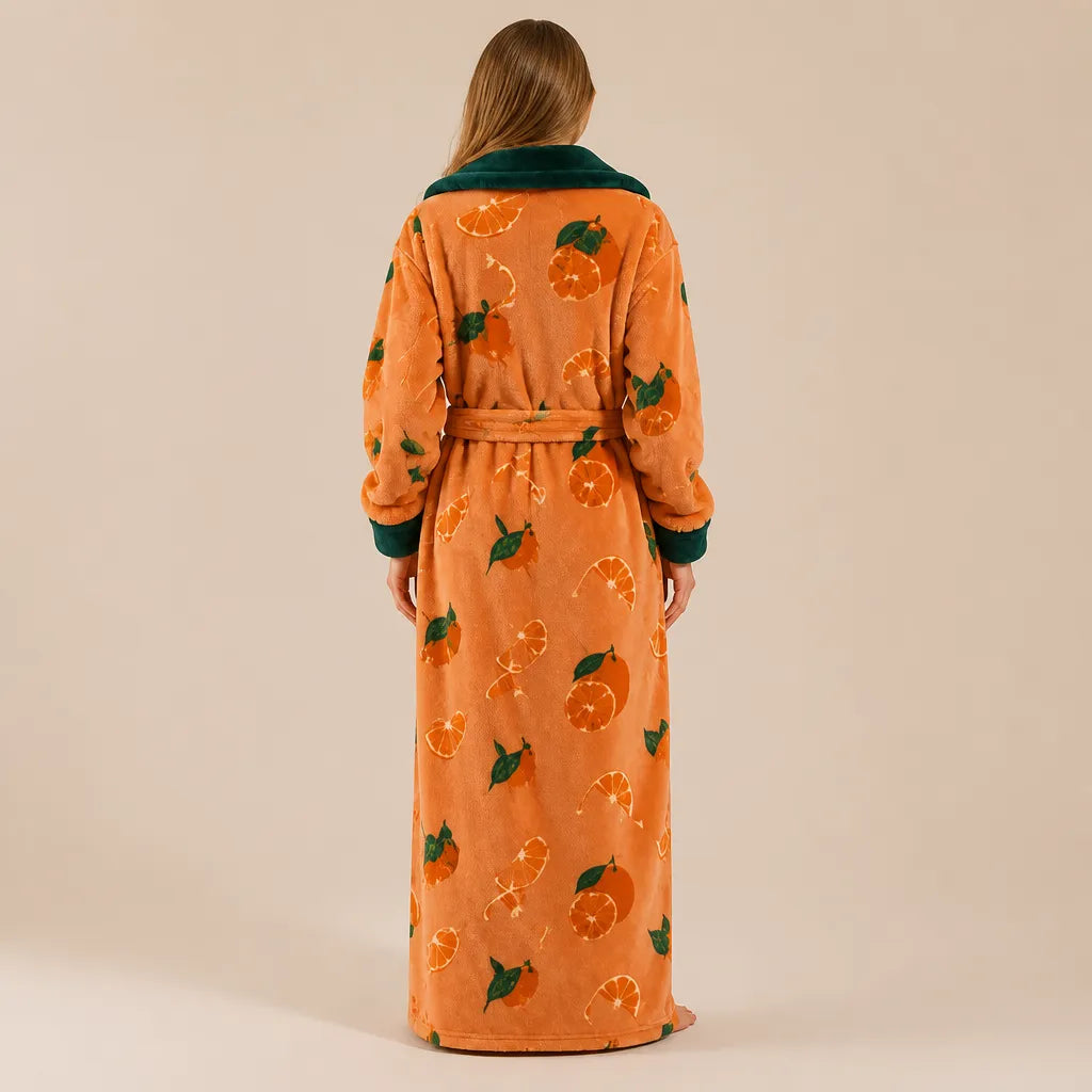 La boutique du peignoir Peignoir Femme Polaire - Long à Capuche, Orange à Agrumes
