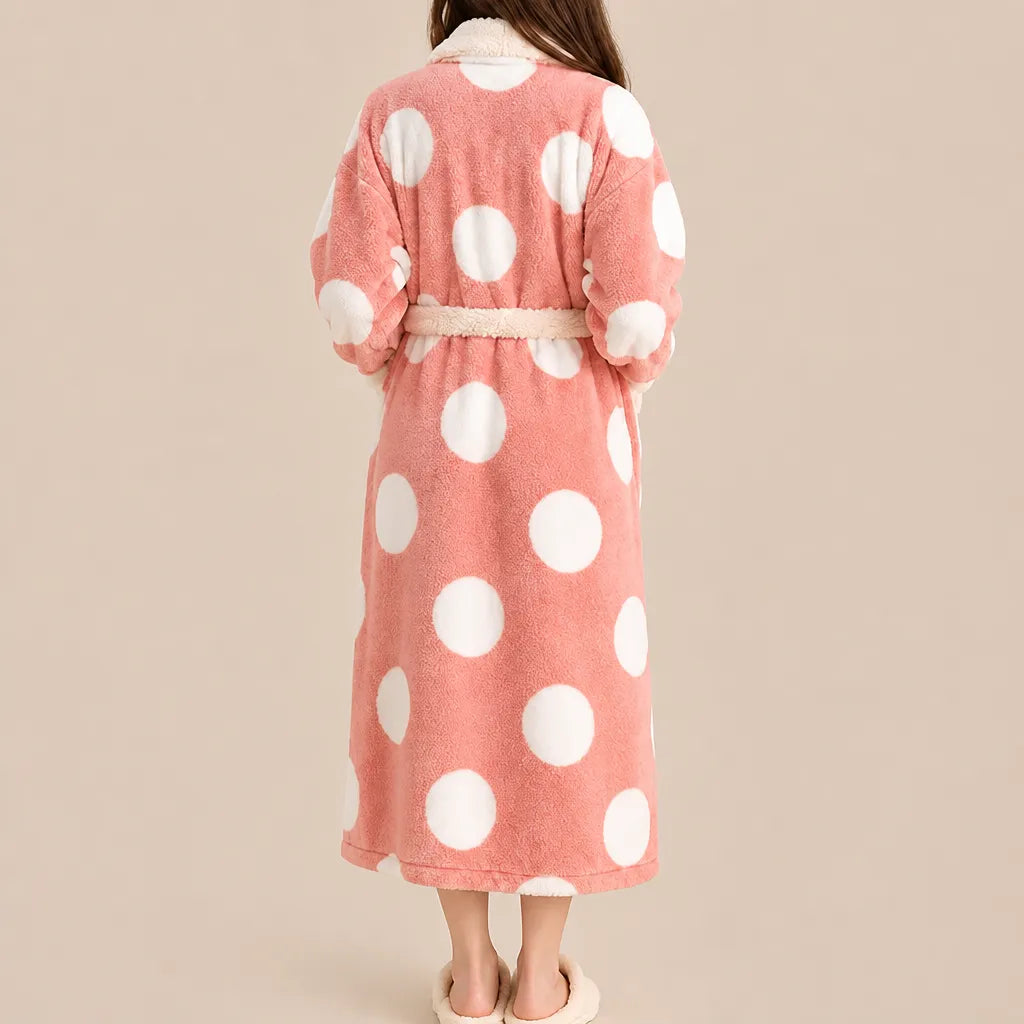 La boutique du peignoir Peignoir Femme Polaire - Long à Col Blanc, Rose à Pois