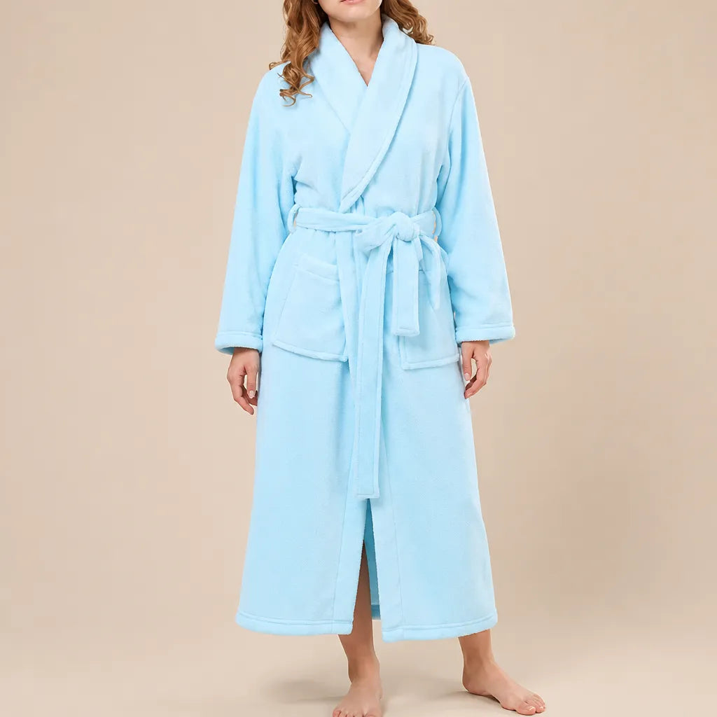 La boutique du peignoir Peignoir Femme Polaire - Long à Col Châle, Bleu Ciel