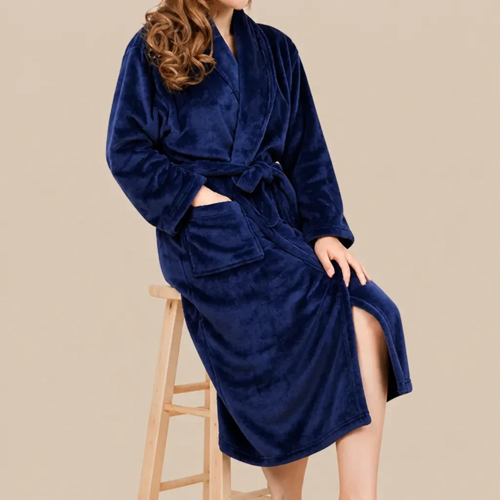 La boutique du peignoir Peignoir Femme Polaire - Long à Col Châle, Bleu Marine