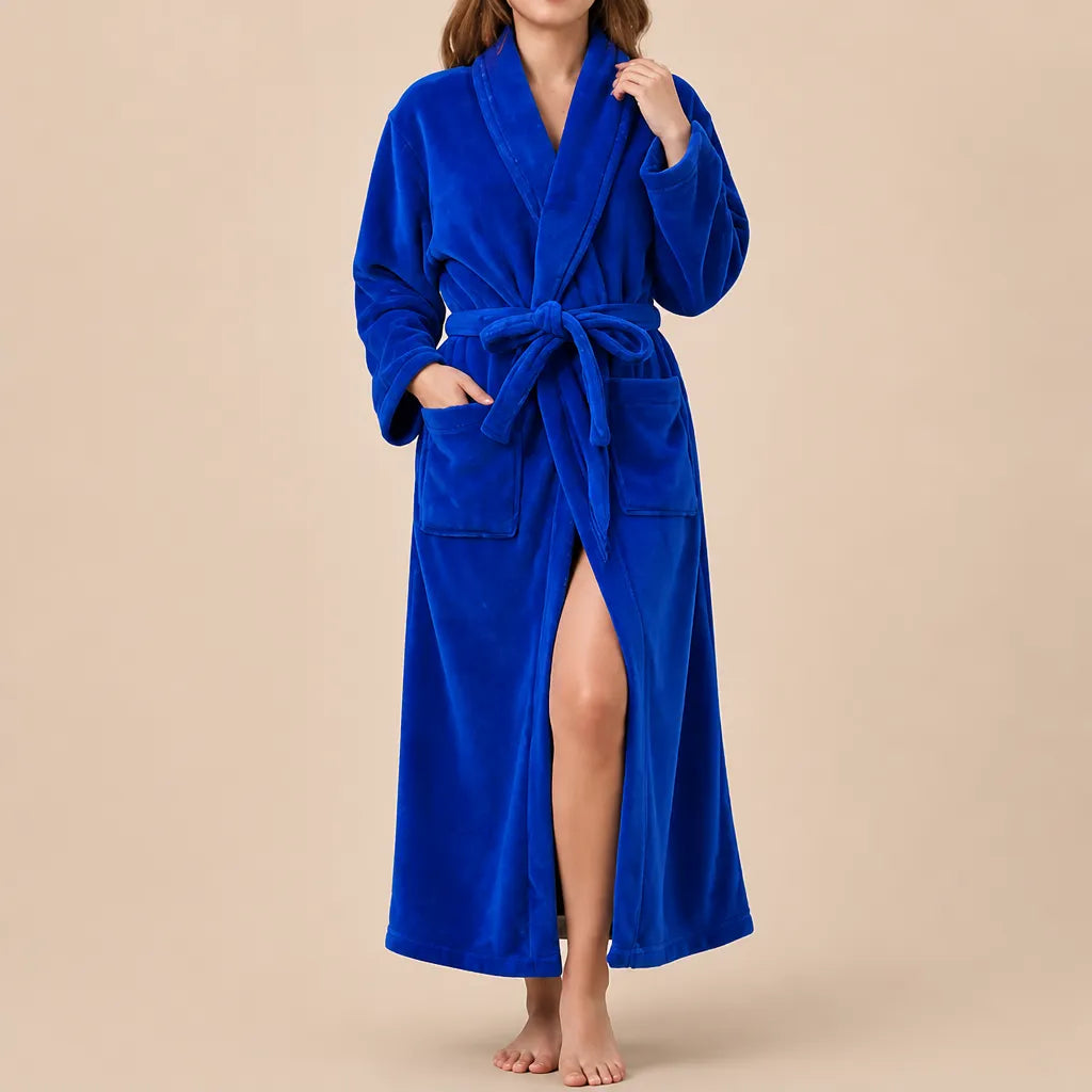 La boutique du peignoir Peignoir Femme Polaire - Long à Col Châle, Bleu Roi