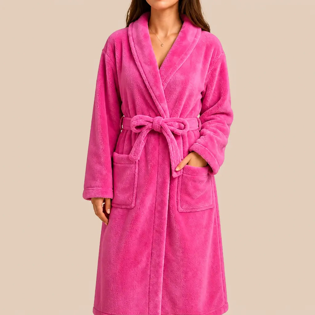 La boutique du peignoir Peignoir Femme Polaire - Long à Col Châle, Fuchsia