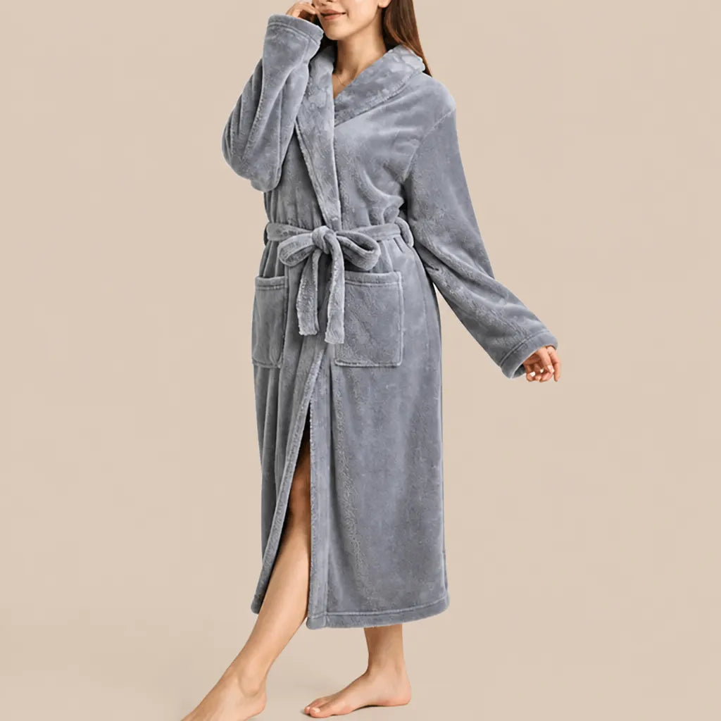 La boutique du peignoir Peignoir Femme Polaire - Long à Col Châle, Gris