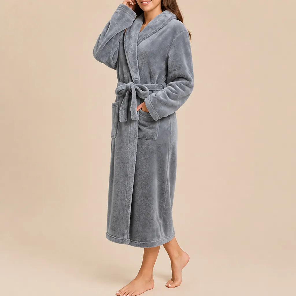 La boutique du peignoir Peignoir Femme Polaire - Long à Col Châle, Gris