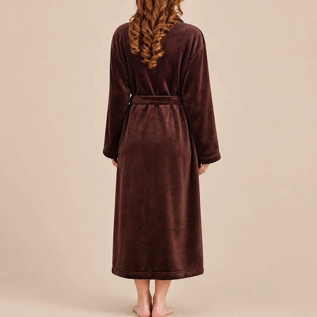 La boutique du peignoir Peignoir Femme Polaire - Long à Col Châle, Marron Chocolat