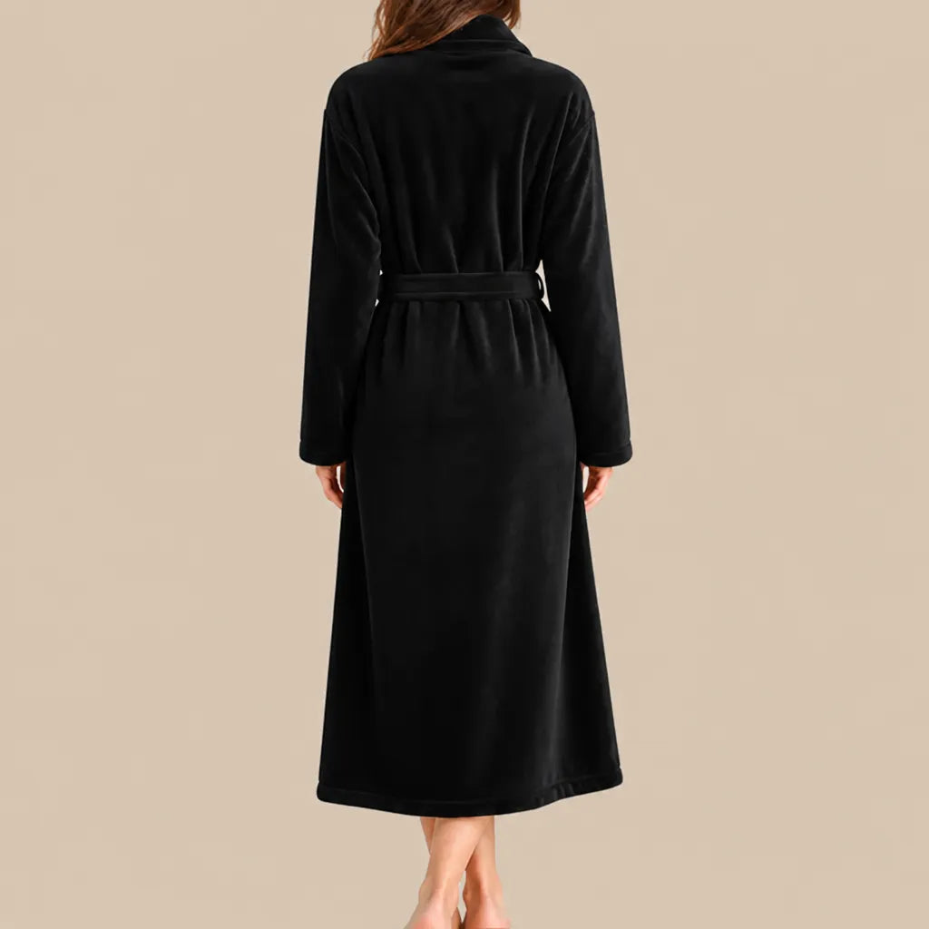 La boutique du peignoir Peignoir Femme Polaire - Long à Col Châle, Noir