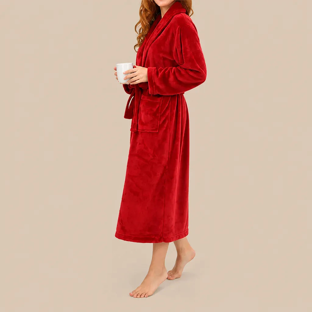 La boutique du peignoir Peignoir Femme Polaire - Long à Col Châle, Rouge