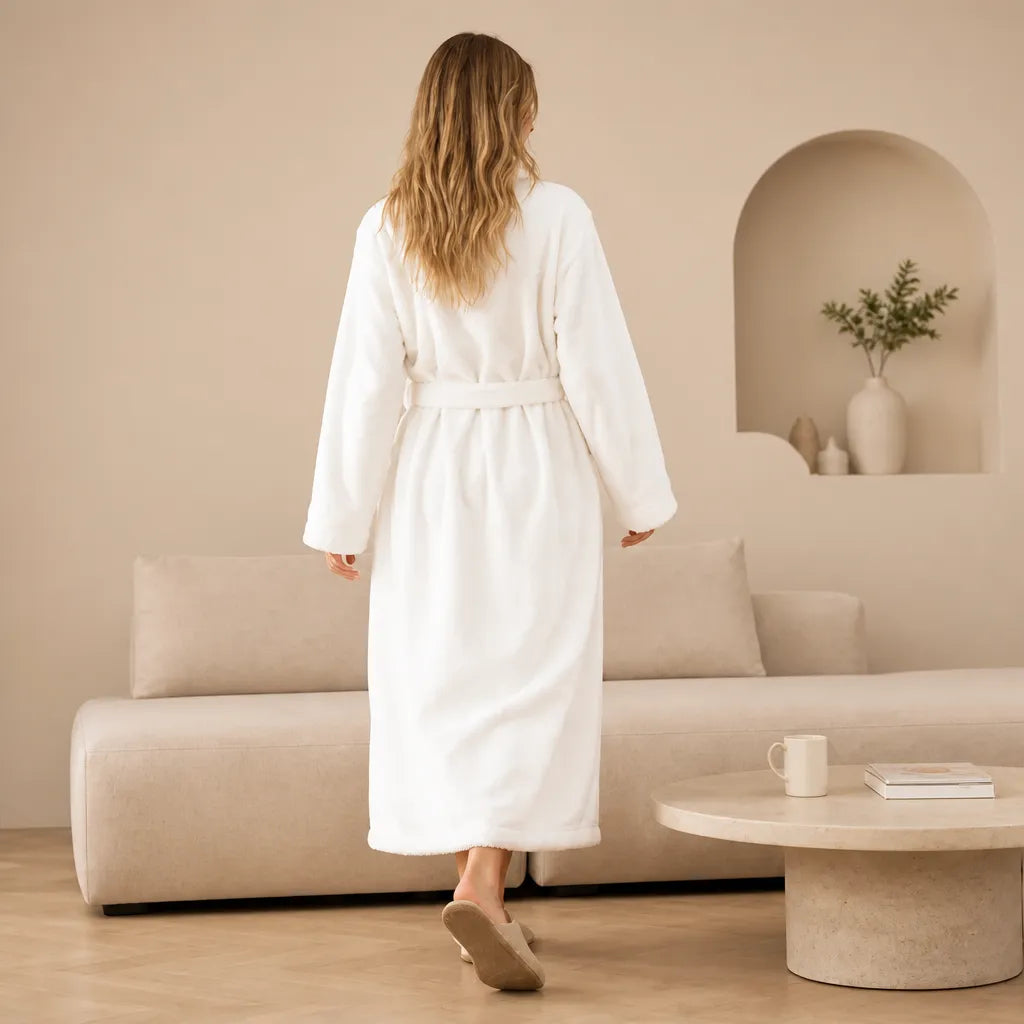 La boutique du peignoir Peignoir Femme Polaire - Long à Liseré, Blanc