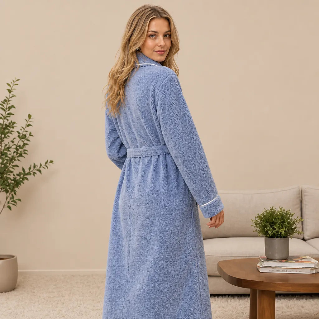 La boutique du peignoir Peignoir Femme Polaire - Long à Liseré, Bleu Gris