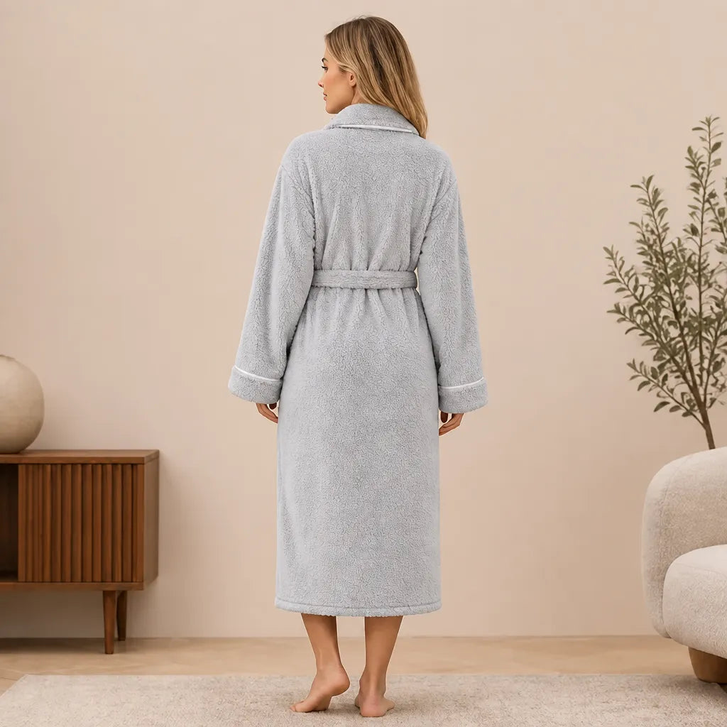 La boutique du peignoir Peignoir Femme Polaire - Long à Liseré, Gris Clair