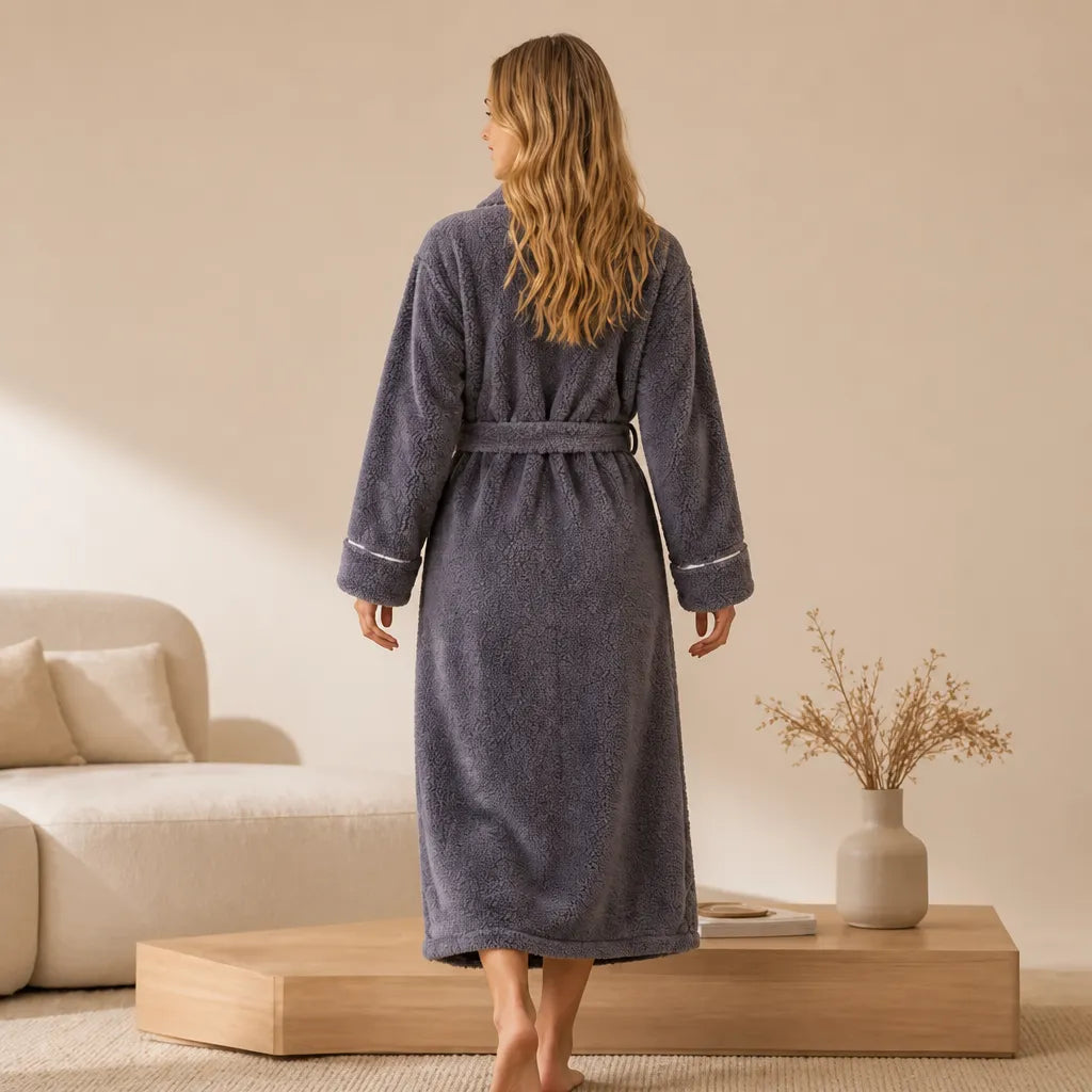 La boutique du peignoir Peignoir Femme Polaire - Long à Liseré, Gris Mauve