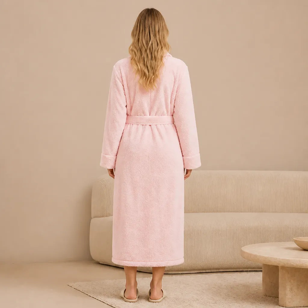 La boutique du peignoir Peignoir Femme Polaire - Long à Liseré, Rose Poudré