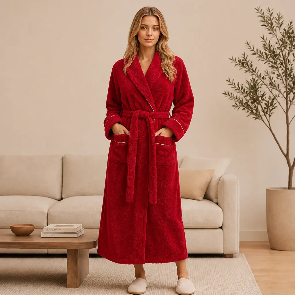La boutique du peignoir Peignoir Femme Polaire - Long à Liseré, Rouge