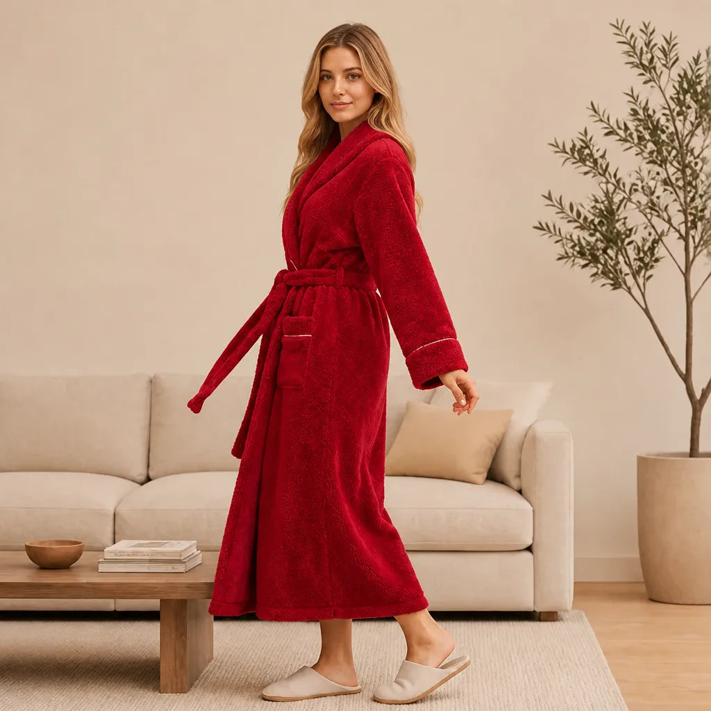 La boutique du peignoir Peignoir Femme Polaire - Long à Liseré, Rouge