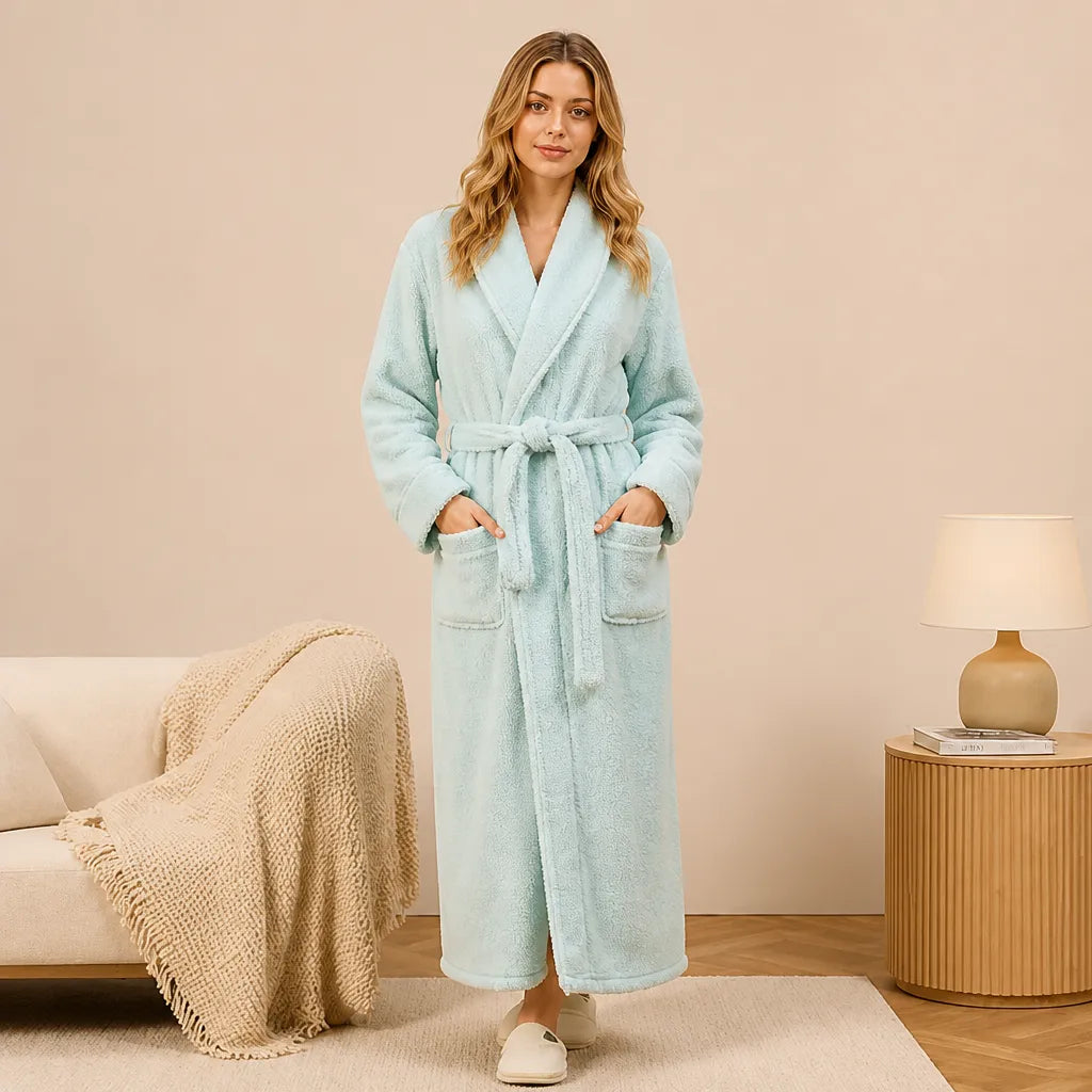 La boutique du peignoir Peignoir Femme Polaire - Long à Liseré, Vert d'Eau