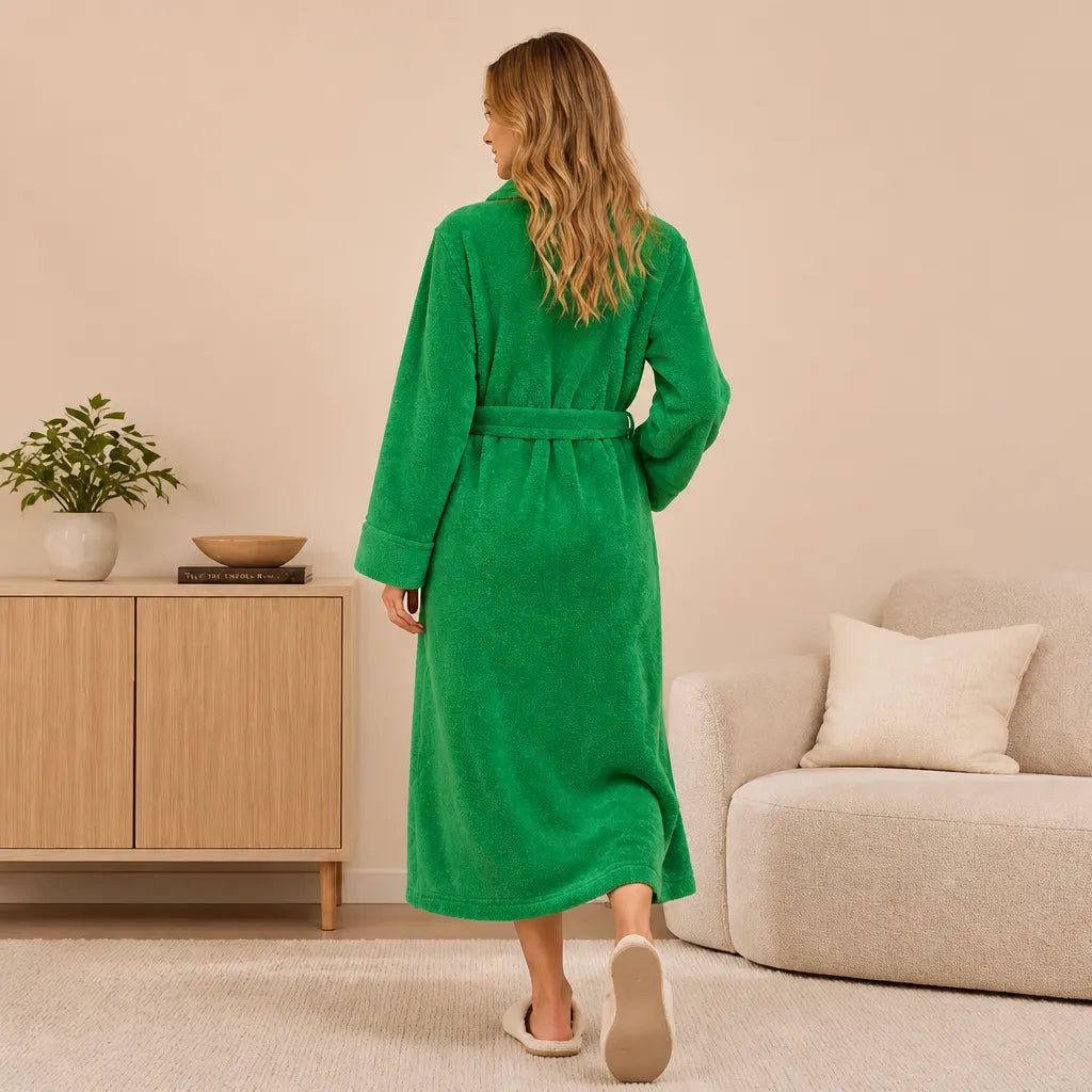 La boutique du peignoir Peignoir Femme Polaire - Long à Liseré, Vert Émeraude