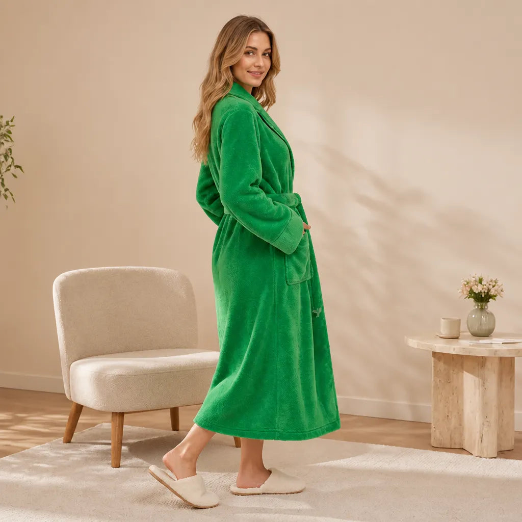 La boutique du peignoir Peignoir Femme Polaire - Long à Liseré, Vert Émeraude