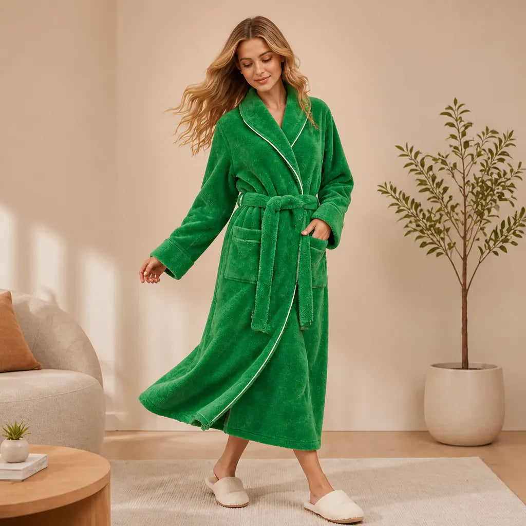 La boutique du peignoir Peignoir Femme Polaire - Long à Liseré, Vert Émeraude