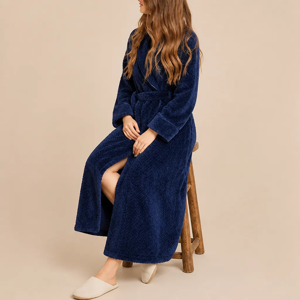 La boutique du peignoir Peignoir Femme Polaire - Long Gaufré, Bleu Marine